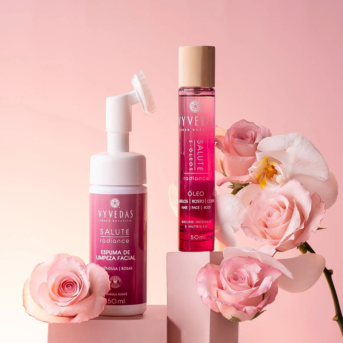 Kit Vyvedas Saluté Óleo Cabelos, Corpo, Rosto + Espuma Limpeza