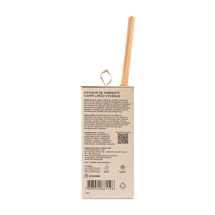 Difusor de Ambientes Vyvedas Capim Limão 250ml