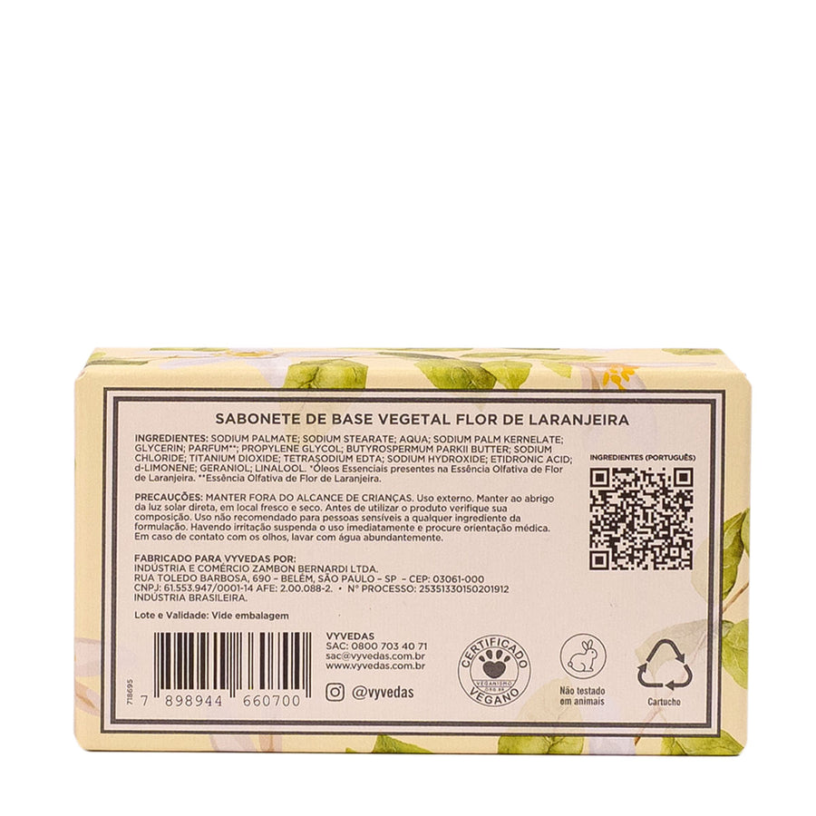 Sabonete em Barra Vegetal Vyvedas Flor de Laranjeira 120g
